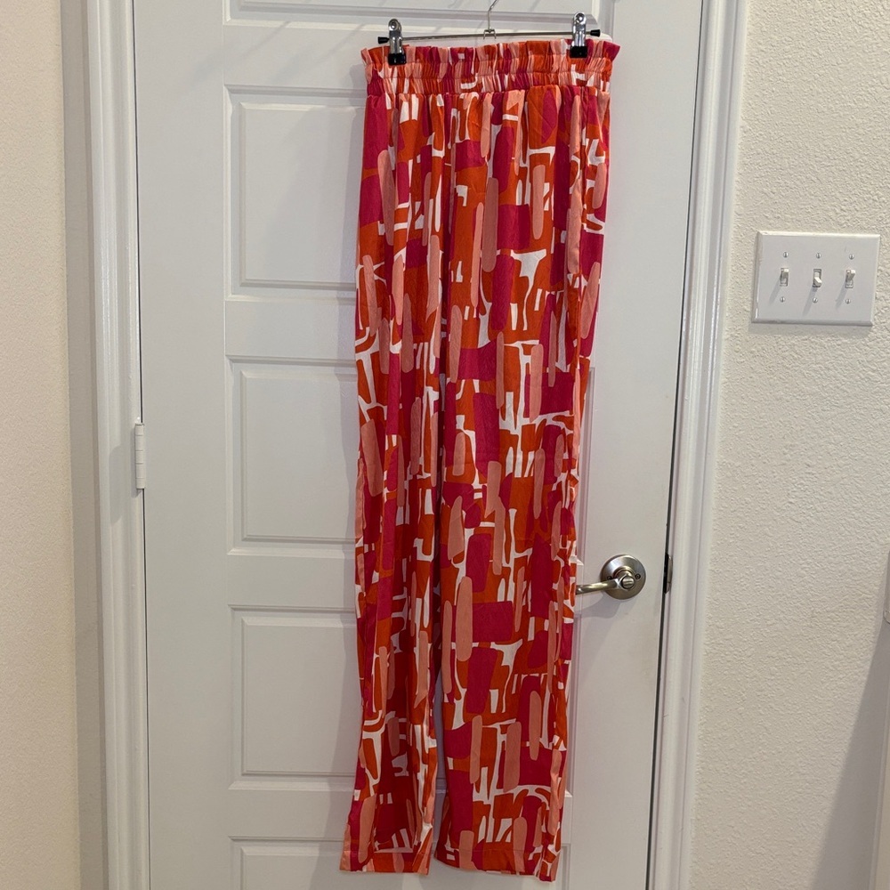 Diarrablu Abstract Print Wide Leg Pants Size M Colorful Pull-On